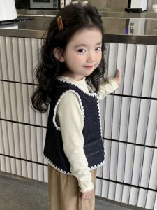 Trendy Denim Vest for Girls Baby Casual Style Pure Color Spring Autumn Wear Childrens Fashionable Top Little Girls Clothing