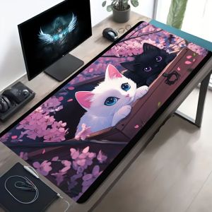 Tấm Lót Chuột Chơi Game VIKAMA Cherry Blossom Black White Cat XXL - Tấm Lót Bàn Lớn Chống Trượt Hình Động Vật Dễ Thương Trang Trí Bàn Phím Cho Game Thủ