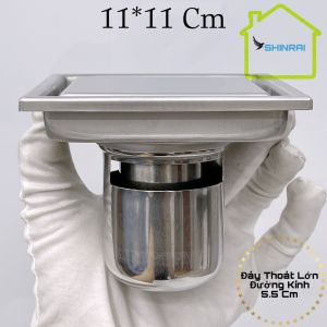 Phễu Thoát Sàn Ga Thoát Nước Có Viền INOX SUS304 Xước Mờ Nhà Tắm SHINRAI ( 11 * 11 Cm - Đáy Thoát Lớn 5.5 Cm )