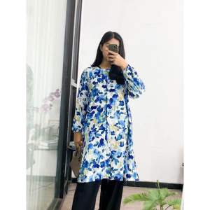 Tunik Crinkle Motif - Kemeja Tunik floral vintage korea - Tunik motif flower jumbo