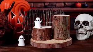 OUHOE | Luminous Halloween Mini Ghost Statue 1/3Pcs Cute Spooky Glow-in-the-Dark Table Ornament for Shelf Display Decor