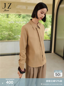 Casual Commute Shirt with Tie Womens Autumn Style JZ JWEQ60103 Straight Cut Long Sleeve Polo Collar Pure Color Button Detail