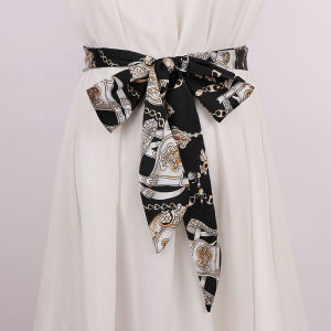 Wide Silk Ribbon Belt for Skirts with Knot Silk Satin Sash Butterfly Knot Small Silk Scarf Shawl Cloth Strip Waist Seal Summer