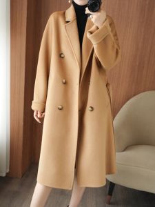 Autumn Winter Double-Sided Woolen Coat for Women Mid-Length Korean Style Loose Fit 100% Pure Wool Sweater