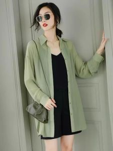 chaqi | Sun Protection Shawl Women Summer Long Sleeve Outerwear Chiffon Open Cardigan Loose Cover Shirt Thin UV Protection Clothing