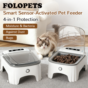 FOLOPETS Pet Smart Feeder Bowl Infrared Thermal Induction Switch Timed Sensing Open Cover Anti-Mouse Moisture-Proof Dog Cat Food Dispenser With Ice Packs