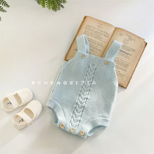Clothes for Babies Spring and Autumn Clothing Sweater Suit Female Baby Western Style Strap One-Piece Onesie Knitting Cardigan Two-Piece Set