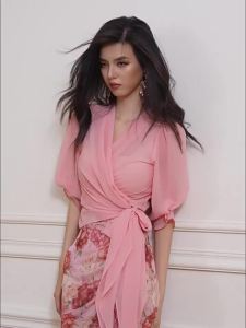 French Romantic Rose Pink Elegant Slimming Fashion Dress Suit