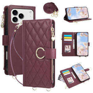 szhaiyu | Crossbody Leather Wallet Card Slots Phone Case for IPhone 17E 16E Air 17 16 15 Plus 14 13 12 11 Pro Max Bracket Protect Cover