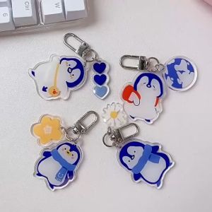 【Pharaoh🎀COD】Gantungan kunci akrilik penguin seri kartun kartun lucu tas roti ganda pesona pesona