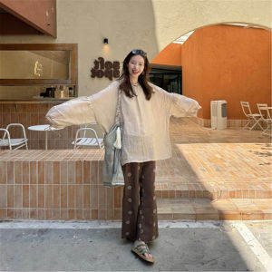 QIAONIAOGE | Nara Girl Heavy Embroidery Cotton Linen Ultra Slimming Cool Micro Flared Long Pants Walking Pants Floral Nine Point Pencil Skirt