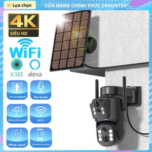 Camera WiFi Năng Lượng Mặt Trời 4K HD Ngoài Trời Với Ống Kính Kép Pin Sạc PIR Phát Hiện Con Người Giám Sát Video PTZ iCSee White