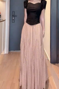 MANMI | Tender Style Pink Polka Dot Pleated Midi Skirt