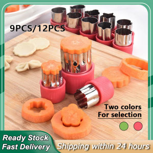 ⭐️【Local warehouse+COD】⭐9pcs/12pcs Stainless Steel Vegetable Fruit Cutter Mould Flower Cartoon Shape Cutting Mould and Handle Vegetable Tools Kitchen Accessories
