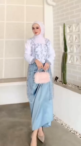 Oneset Anggun Kebaya Brokat Tile Bordir Rok Lilit Manual Baju Pesta Wisuda Kondangan