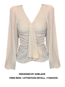 Áo Thun Dài Tay Cổ Chữ V Dáng Ôm Vừa Vặn Cho Nữ Mùa Thu Thiết Kế Mới Phong Cách Thường Ngày Màu Trơn Không Có Phụ Kiện