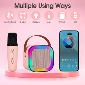 KEBIDU Wireless Bluetooth Speaker Multifunction with 2 Microphone RGB Portable Music Player Karaoke Machine for Child Home Gift