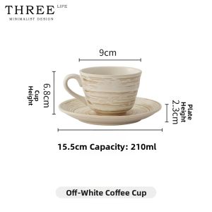 THREE LIFE | Japanese Style Ceramic Coffee Cup with Saucer