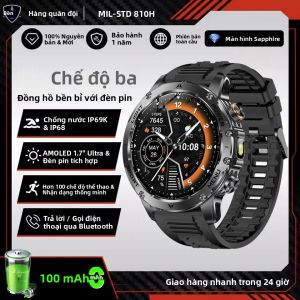 Đồng Hồ Thông Minh Quân Sự Mới 2025 Dành Cho Nam Màn Hình AMOLED HD 1000mAh Thiết Bị Theo Dõi Thể Dục Thể Thao Chống Nước 5ATM Đèn Pin LED Khả Năng Gọi Không Dây