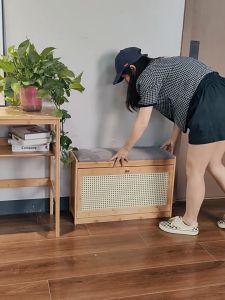 Shoe Rack With Seat Shoe Changing Bench Stool Mildew Proof Shoe Storage Cabinet Bamboo Rak Kasut Dengan Pad 鞋凳