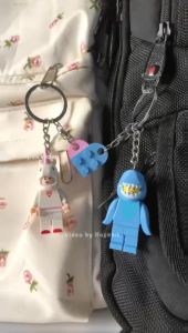 2 Pcs Keychain Marvel Spiderman Couple & Minifigure Gantungan Kunci Pink Unicorn & Blue Shark