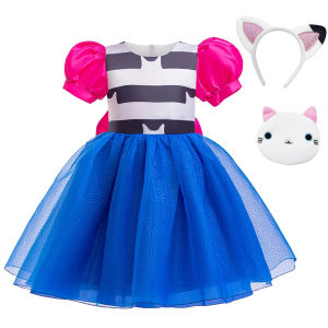 LZH | 2026 New Daily Casual Dress Girls Summer Princess Dress Cosplay Costume with Headband Bag Carnival Party Outfit