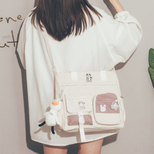 Large Capacity Canvas Tote Bag for Women Japanese and South Korean Style Casual Crossbody Shoulder Bag with Zipper Closure