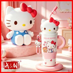 X&W 580ML Sanrio Series Thermos 316 Stainless Steel Doll Head Design Straw Insulated Cup Hello Kitty Kuromi Water Bottle Cutecup
