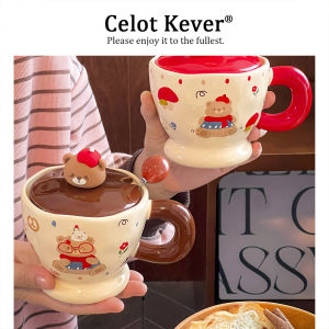 Bear Designed Ceramic Mug with Lid and Spoon