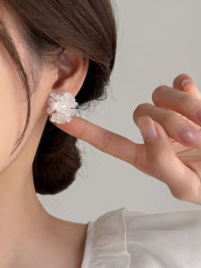 S925 Sterling Silver White Flower Acrylic Earrings
