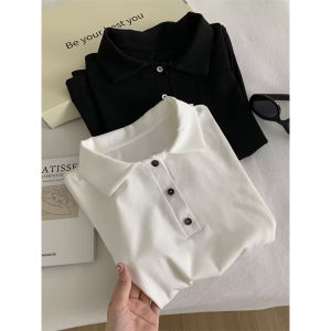 Summer 2026 New Style Pure Cotton Slim Fit Polo Shirt Short Sleeve T-Shirt Women Korean Version Shoulder Insert Design Trendy Top