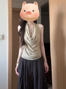 BINKAFENNY | French Style Pure Desire Neck Hanging Sleeveless Strap Vest Women Summer Design Sensation High Quality Waist Cinch Backless Top