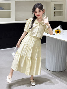 Girls Dress Set Summer Fashionable Short Sleeve Doll Collar Two Piece Suit Korean Style Cotton Polyester Blend Cool Feeling