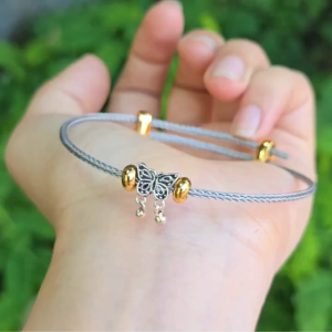 Q2621 Vòng charm bạc hồ điệp dây cáp khóa freesize - Phong Thủy TUDO