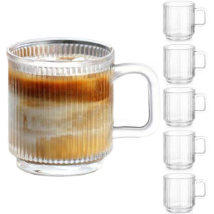 1pc Glass Coffee Mug with Handle 12oz Vertical Stripes Tea Mug for Hot/Cold Beverages Americano Latte Cappuccino Drinkware