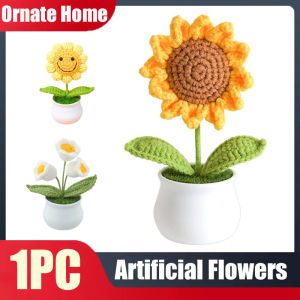 Creative Artificial Flowers Cute Crochet SunFlower Pots Knitted Flower Graduation Flower Car Home Decoration Gift