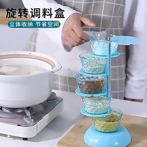 SET Tempat Bumbu Dapur Rak Putar 4 Susun 4 Tiers Seasoning Box Rak Tempat Bumbu Dapur Kristal Glamour Wadah 4 Susun Crystal Set Sendok