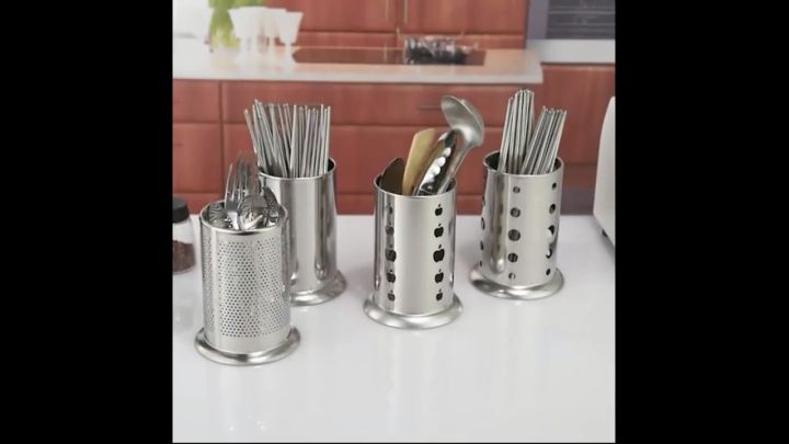 Stainless Steel Cutlery Rack Drain Rack Storage Spoon Chopsticks Tube ...