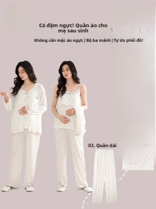 MiiOW | Bộ đồ ngủ cho bà bầu mùa hè MiiOW Catwoman có đệm ngực 3 món dài tay cổ chữ V quần dài thoải mái thoáng khí