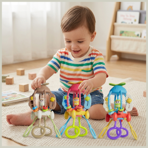 Montessori Pull String Sensory Toy Baby Silicone Teething Early Educational Grasp Activity Development Game 6-12M 1-3Y