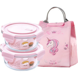 Preservation Glass Bowl Microwave Special Lunch Box Sealed Container with Rice Bowl round Shape Covered for Office Workers