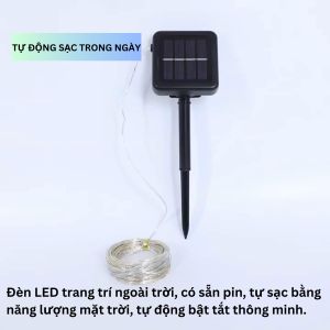 Dây đèn led trang trí ngoài trời led nháy fairy light đom đóm tích hợp sẵn pin sạc năng lượng mặt trời tự động bật tắt thông minh nhiều hiệu ứng chớp nháy.