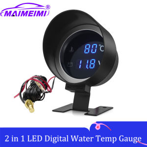 RYSJM | Round Led Digital Car Truck Water Temp Gauge With Voltage Meter 1/8 10mm Thread Sensor 2 in 1 Car Gauge