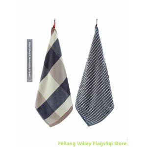 Korean Style Hand Towel Strong Absorbency Pure Cotton Kitchen Bathroom Hanging Rope Hand Towel Blue Color Household Towel