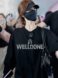 Dora We11done แขนยาว Pearl Rhinestone หลวม เสื้อยืดผู้ชาย Bottoming เสื้อ สไตล์ลำลอง คอกลม ผ้าฝ้าย เสื้อท่อนบน