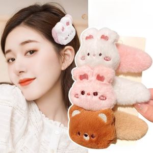 กิ๊บติดผมรูปหมีและกระต่ายสุดน่ารักสำหรับผู้หญิง กิ๊บติดผมสไตล์เกาหลี ทรงหางม้า ตกแต่งด้วยขนสัตว์ ประดับผมฤดูใบไม้ร่วงและฤดูหนาว