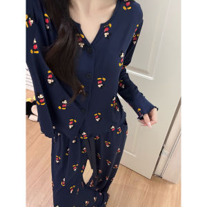 Đồ Ngủ Cotton Modal in Họa Tiết Hoạt Hình Dễ Thương Cổ Chữ V Tay Dài Mùa Xuân Thu Quần Áo Mặc Nhà Thoải Mái Thoáng Khí