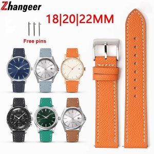 Zhangeer Dây đồng hồ da thật phong cách cổ điển tháo nhanh 18mm 20mm 22mm Dây đồng hồ bạc bằng thép không gỉ Vòng đeo tay thay thế da bò chống thấm nước Phụ kiện dây đeo cổ tay thông dụng