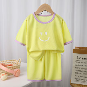 Childrens Loungewear Thin Suit Ice Silk Boys Girl Air Conditioning Clothes Summer Kid Baby Girls Cropped Pajamas