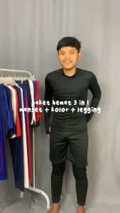 Paket Manset Lengan Panjang Pria Celana Kolor Bola Celana Baselayer Manset Panjang Olahraga Sepakbola Futsal